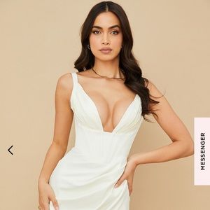 House of CB FAYE Ivory Satin Corset MIDI Dress